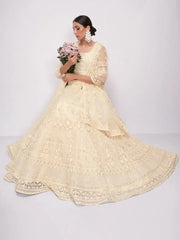Glamorous Off-White Sequins Embroidery Net Monochrome Lehenga Choli