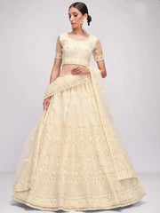 Glamorous Off-White Sequins Embroidery Net Monochrome Lehenga Choli