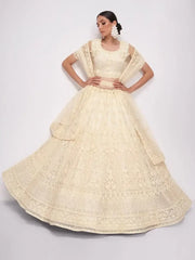 Glamorous Off-White Sequins Embroidery Net Monochrome Lehenga Choli