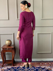 Precious Wine Embroidered Rayon Festival Wear Pant Suit With Dupatta
