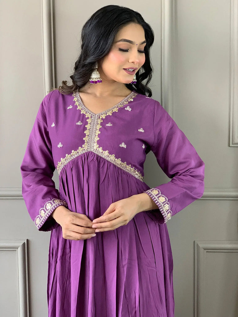 Beautiful Lilac Embroidered Viscose Event Wear Pant Suit With Dupatta