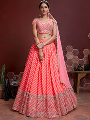 Adorable Pink Sequins Embroidered Organza Bridesmaid Lehenga Choli