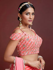 Adorable Pink Sequins Embroidered Organza Bridesmaid Lehenga Choli