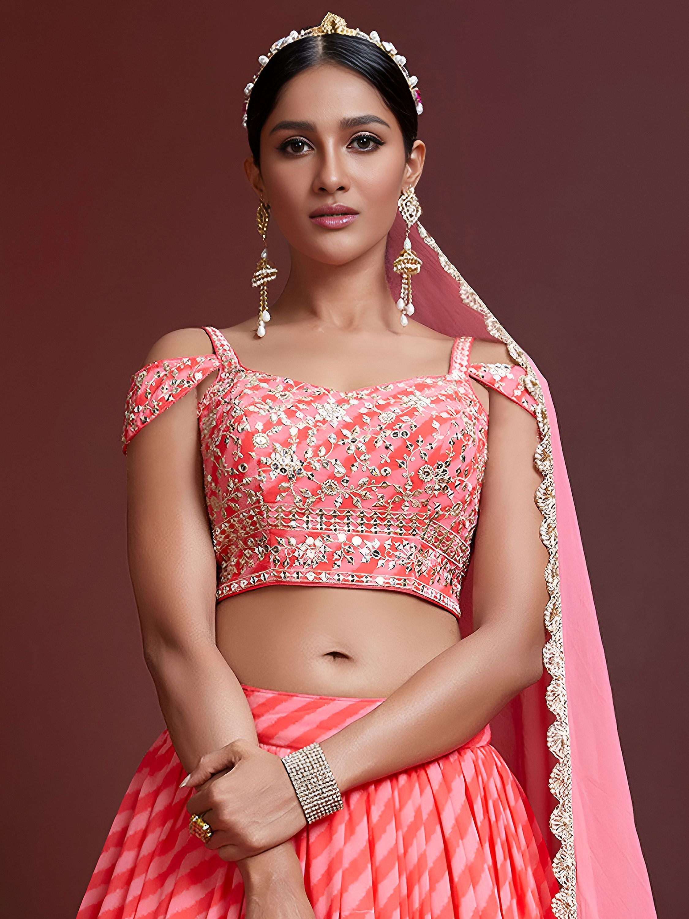 Wonderful Pink Embroidered Organza Wedding Wear Plus Size Lehenga Choli