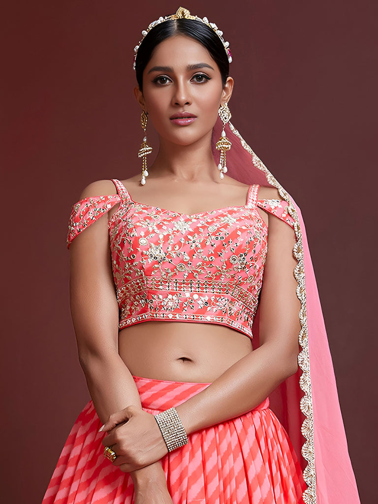 Wonderful Pink Embroidered Organza Wedding Wear Plus Size Lehenga Choli