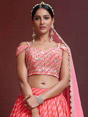 Wonderful Pink Embroidered Organza Wedding Wear Plus Size Lehenga Choli