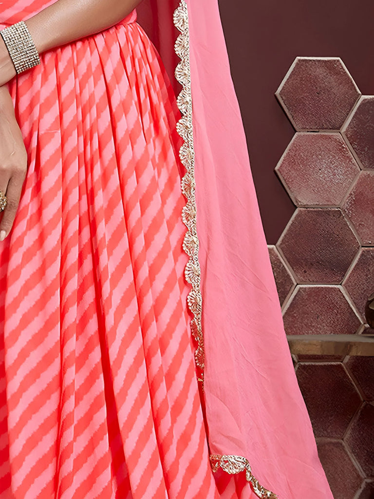 Adorable Pink Sequins Embroidered Organza Bridesmaid Lehenga Choli