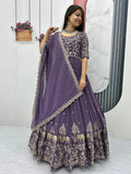 Alluring Purple Georgette Engagement Wear Gown With Dupatta