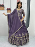 Alluring Purple Georgette Engagement Wear Gown With Dupatta