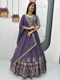 Alluring Purple Georgette Engagement Wear Gown With Dupatta