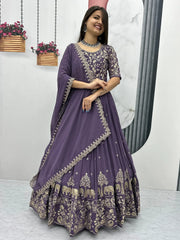Alluring Purple Georgette Engagement Wear Gown With Dupatta