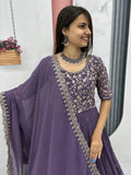 Alluring Purple Georgette Engagement Wear Gown With Dupatta