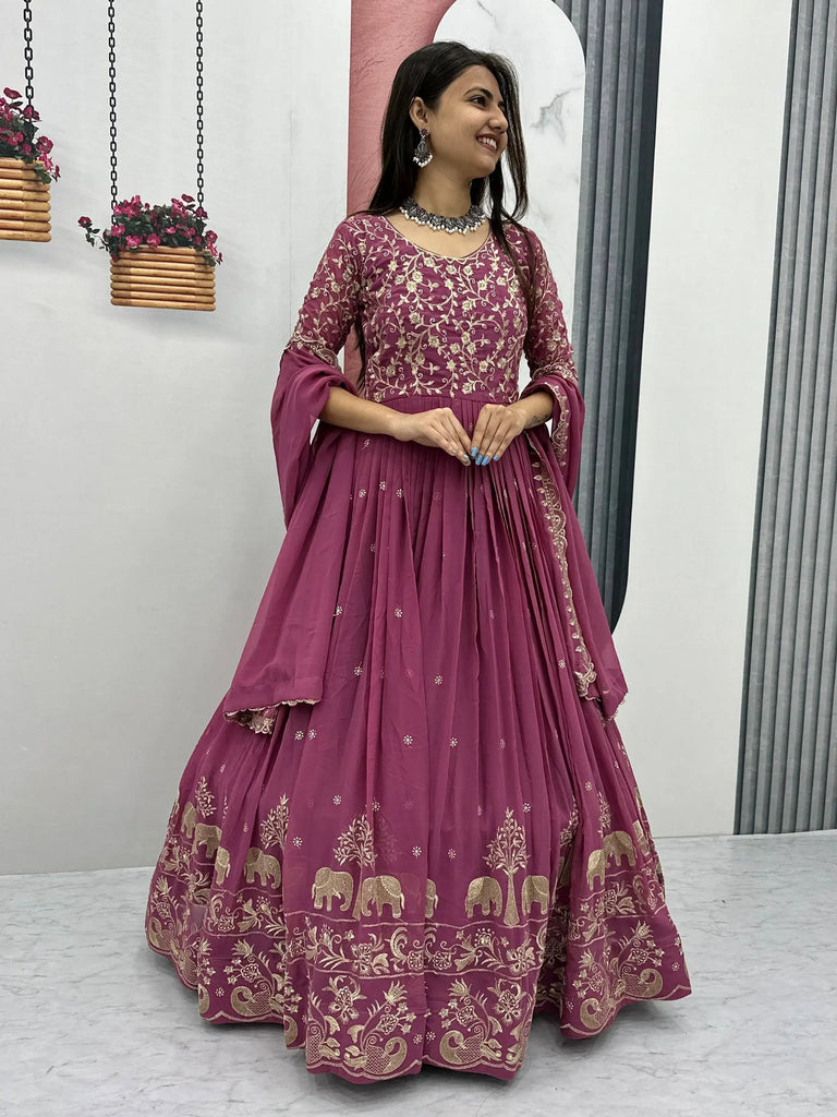 Gorgeous Pink Thread Embroidered Event Wear Gown With Dupatta