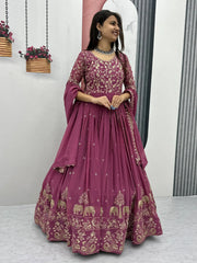 Gorgeous Pink Thread Embroidered Event Wear Gown With Dupatta