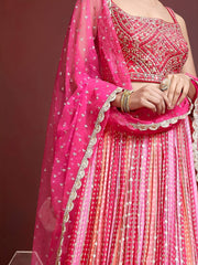 Admire Pink Chinon Mirror With Embroidery Designer Lehenga Choli