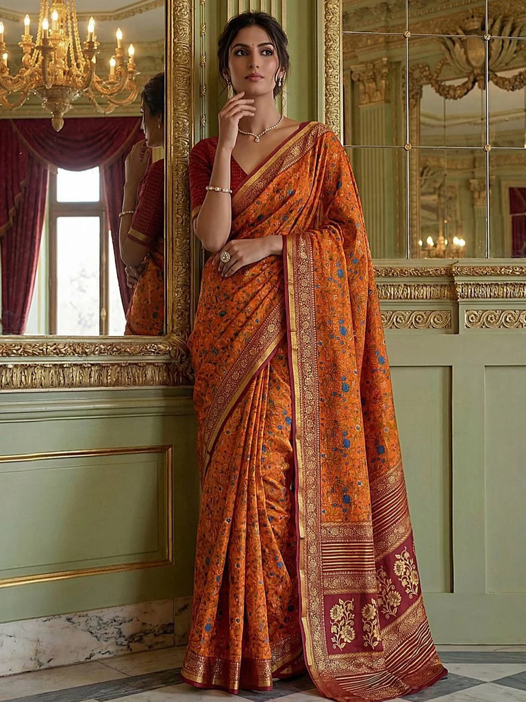 Timeless Mustard Yellow Zari Work Silk Function Wear Saree With Blouse