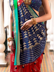 Stunning Red and Blue Patola Silk Printed Reception Saree with Blouse