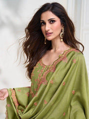 Captivating Green Embroidered Silk Traditional Pant Suit With Dupatta