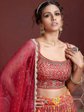 Glamorous Red Chinon Digital Print Designer Wear Lehenga Choli