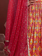 Glamorous Red Chinon Digital Print Designer Wear Lehenga Choli