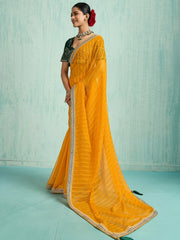 Classic Yellow Chiffon Festive Wear Saree With Embroidered Blouse