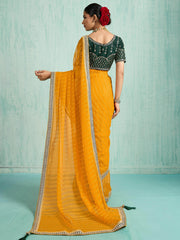 Classic Yellow Chiffon Festive Wear Saree With Embroidered Blouse