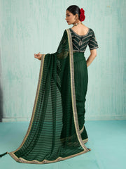 Alluring Green Chiffon Wedding Wear Saree With Embroidered Blouse