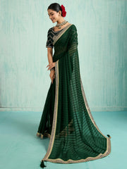Alluring Green Chiffon Wedding Wear Saree With Embroidered Blouse
