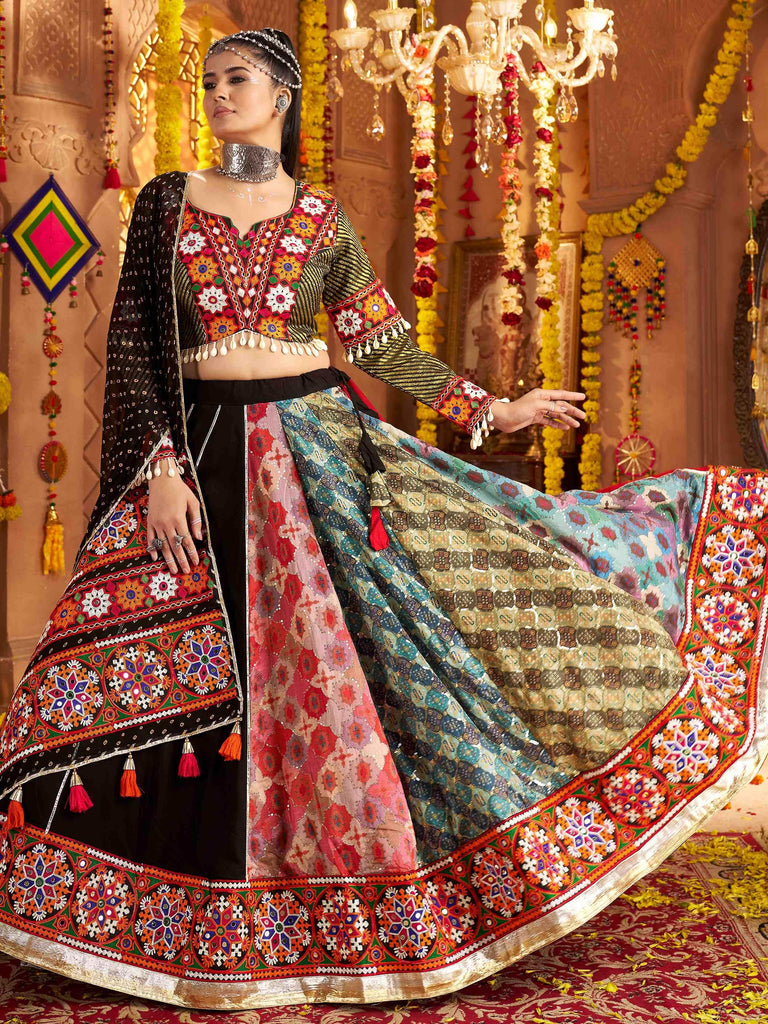Regal Black Thread Embroidered Viscose Navratri Wear Lehenga Choli