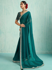 Beautiful Green Chiffon Wedding Wear Saree With Embroidered Blouse