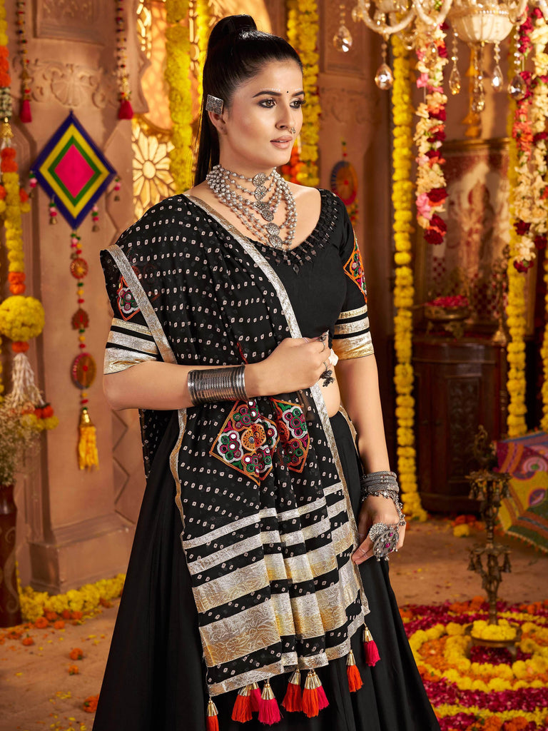 Delicate Black Mirror Work Viscose Rayon Lehenga Choli With Dupatta