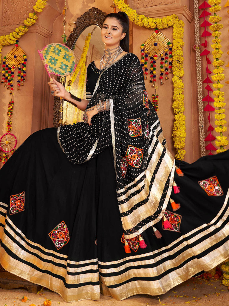 Delicate Black Mirror Work Viscose Rayon Lehenga Choli With Dupatta