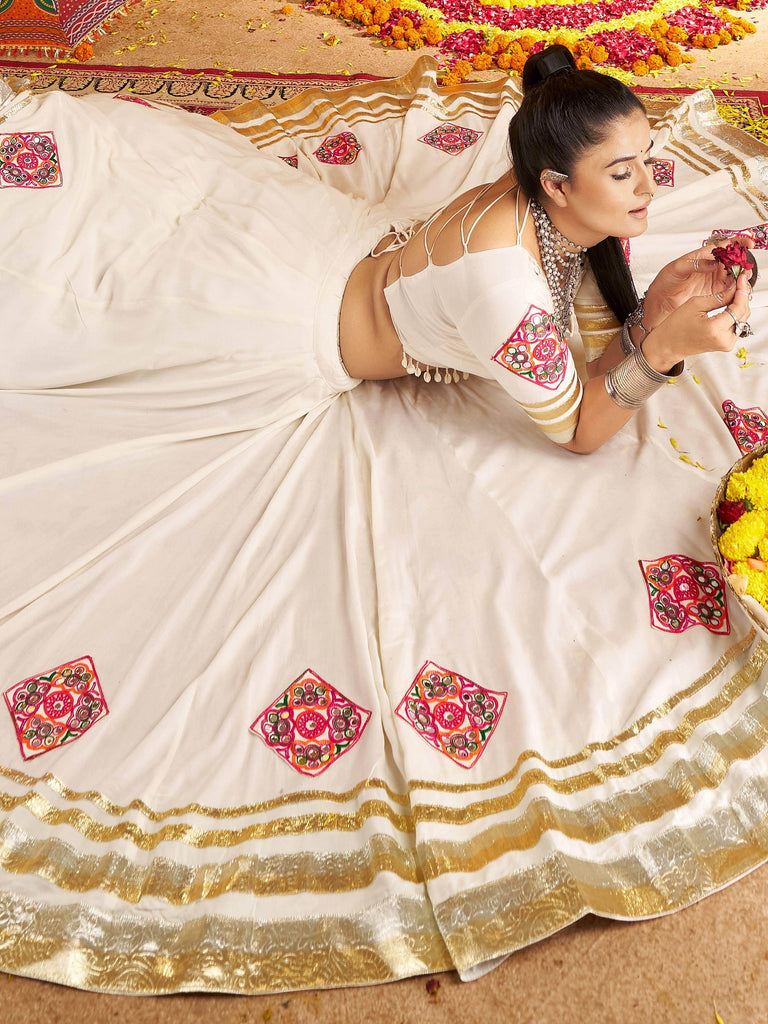 Marvelous White Embroidered Navratri Wear Lehenga Choli With Dupatta