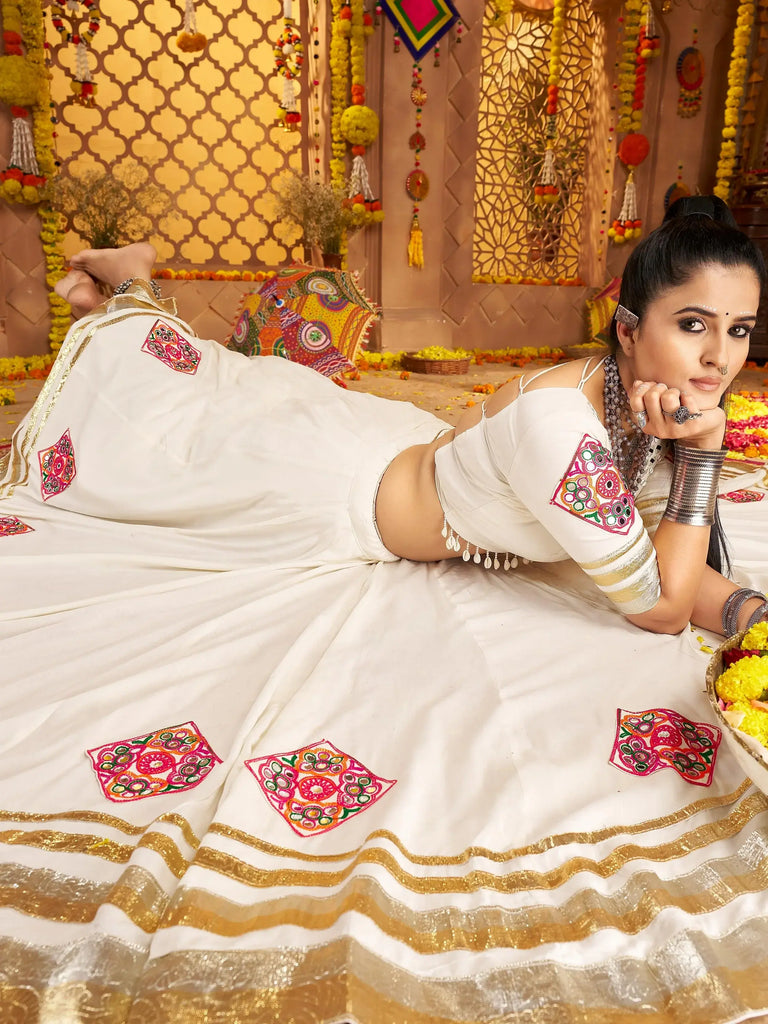 Marvelous White Embroidered Navratri Wear Lehenga Choli With Dupatta