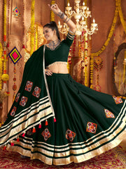Intricate Green Viscose Rayon Navratri Wear Lehenga Choli With Dupatta