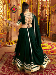 Intricate Green Viscose Rayon Navratri Wear Lehenga Choli With Dupatta