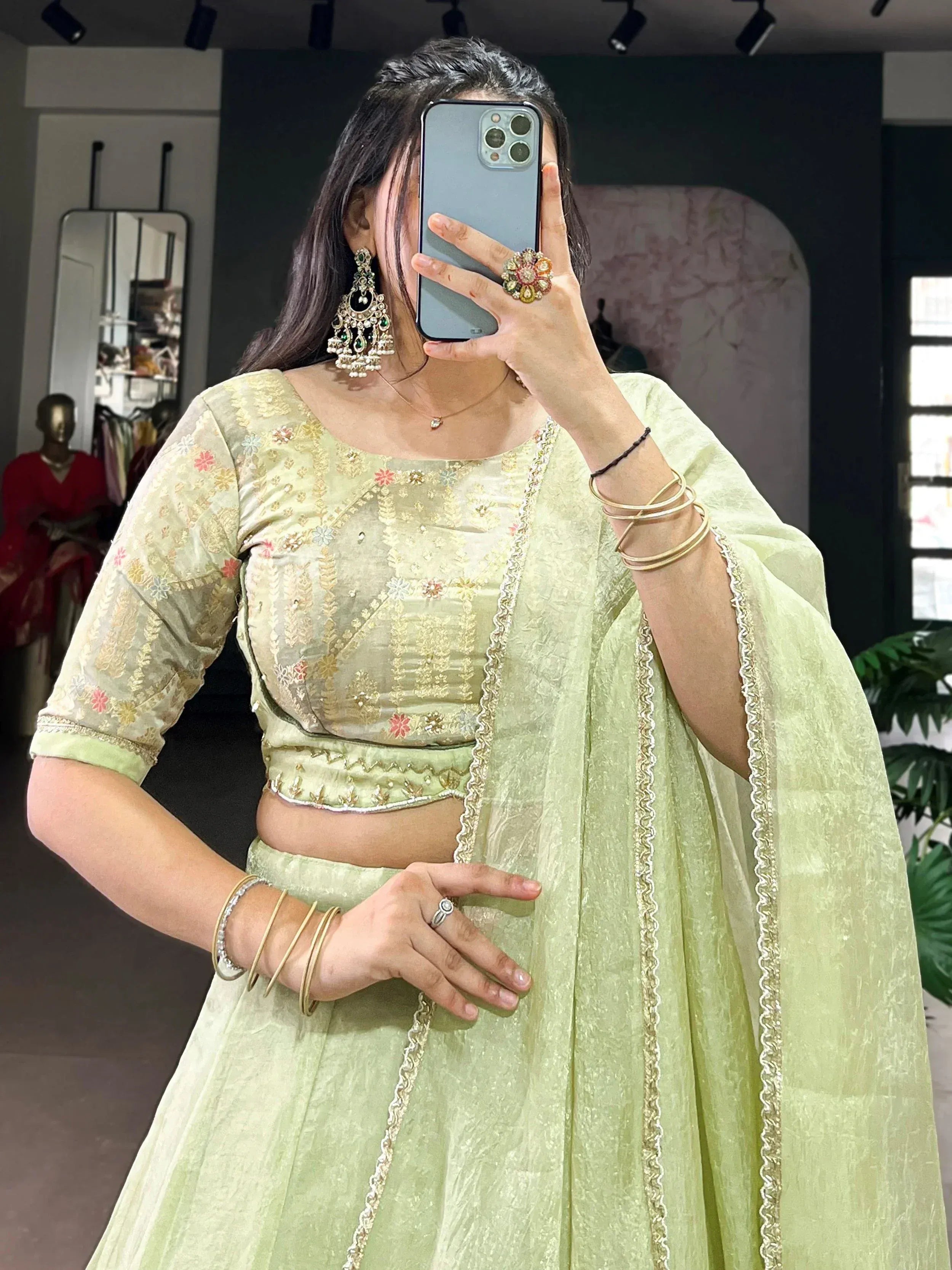 Glamorous Green Beads Work Crush Wedding Wear Lehenga Choli