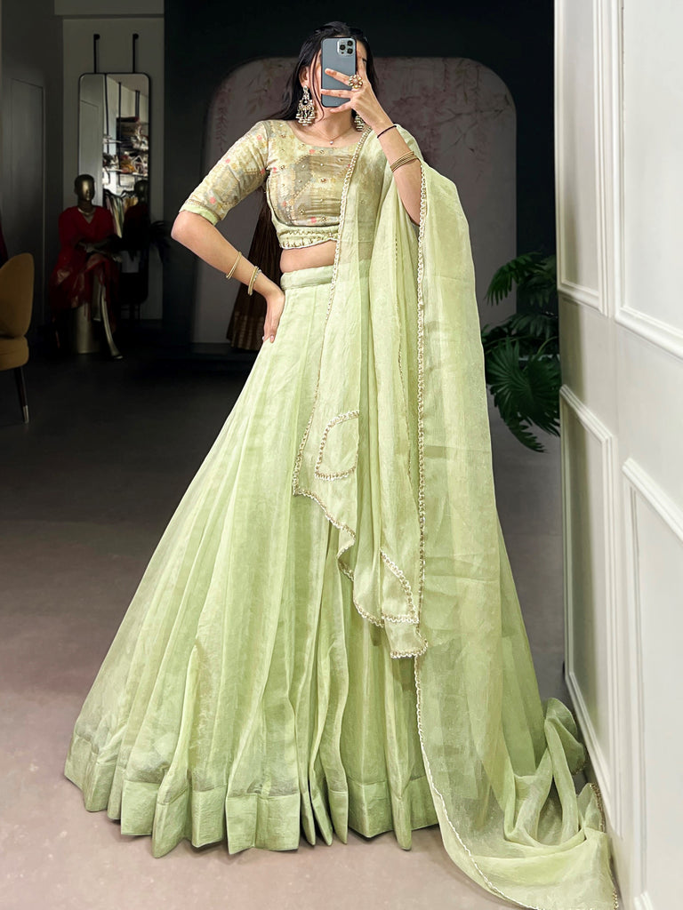 Glamorous Green Beads Work Crush Wedding Wear Lehenga Choli