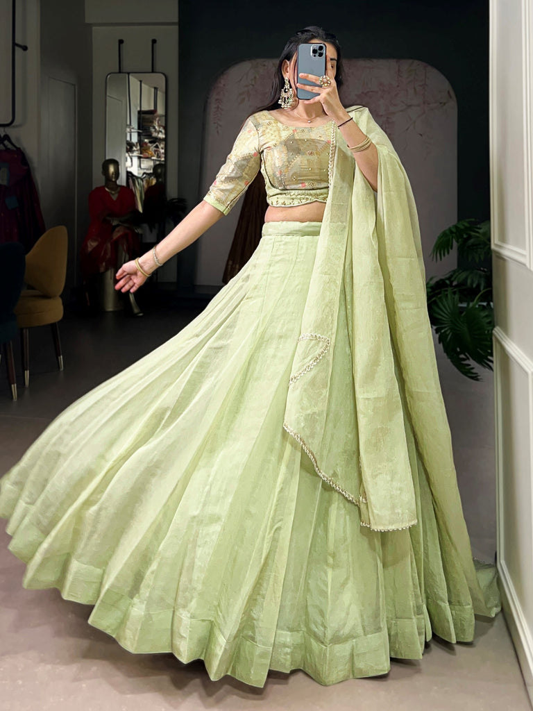 Glamorous Green Beads Work Crush Wedding Wear Lehenga Choli