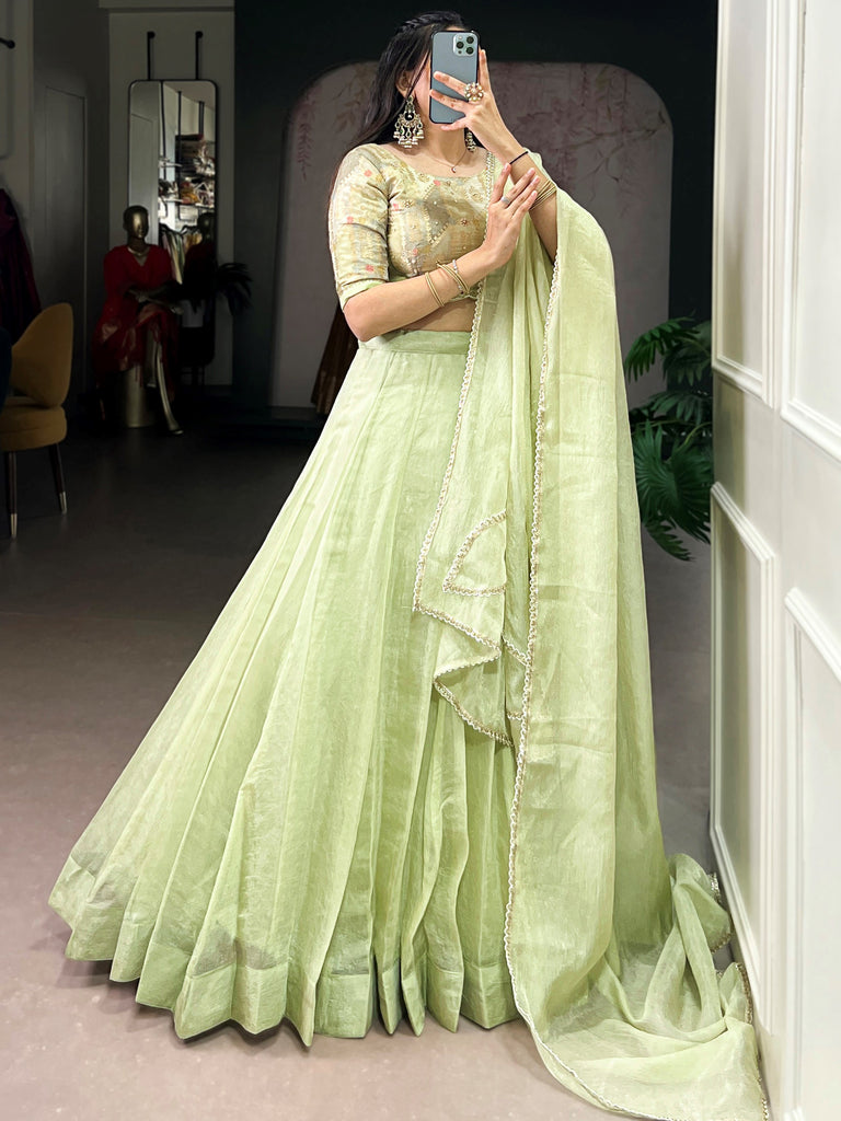 Glamorous Green Beads Work Crush Wedding Wear Lehenga Choli