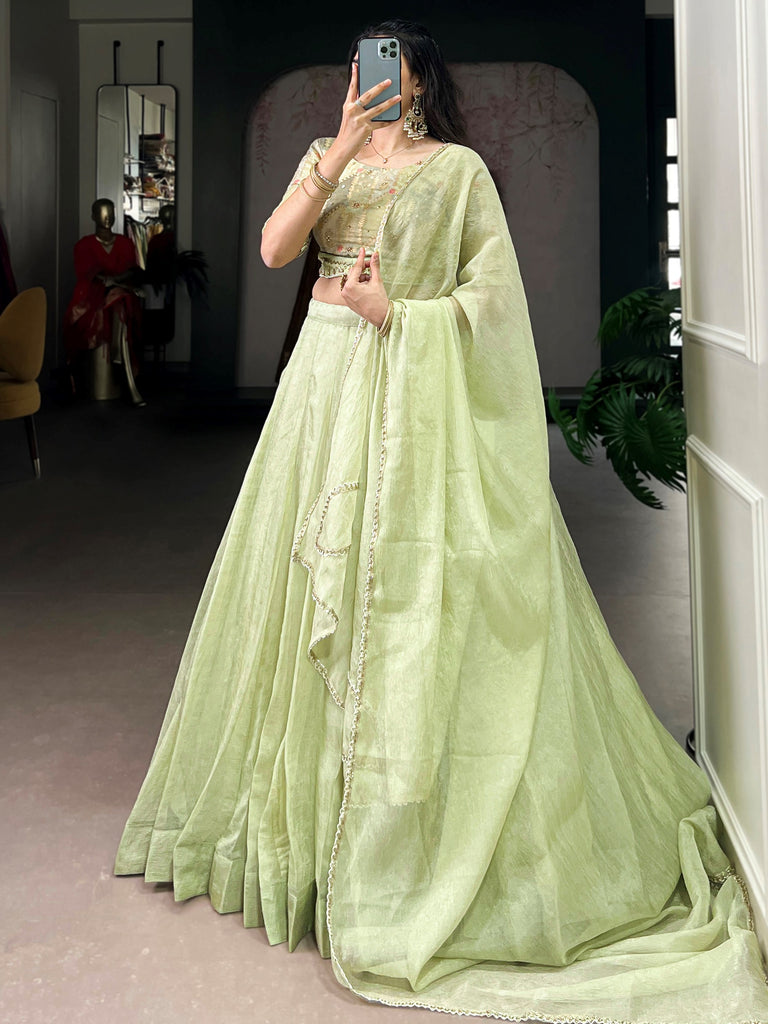Glamorous Green Beads Work Crush Wedding Wear Lehenga Choli