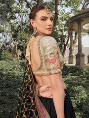 Incredible Black Embroidered Silk Festive Wear Lehenga Choli 