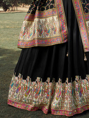 Incredible Black Embroidered Silk Festive Wear Lehenga Choli 
