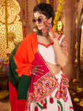 Pretty White Mirror Work Navratri Wear Lehenga Choli With Dupatta