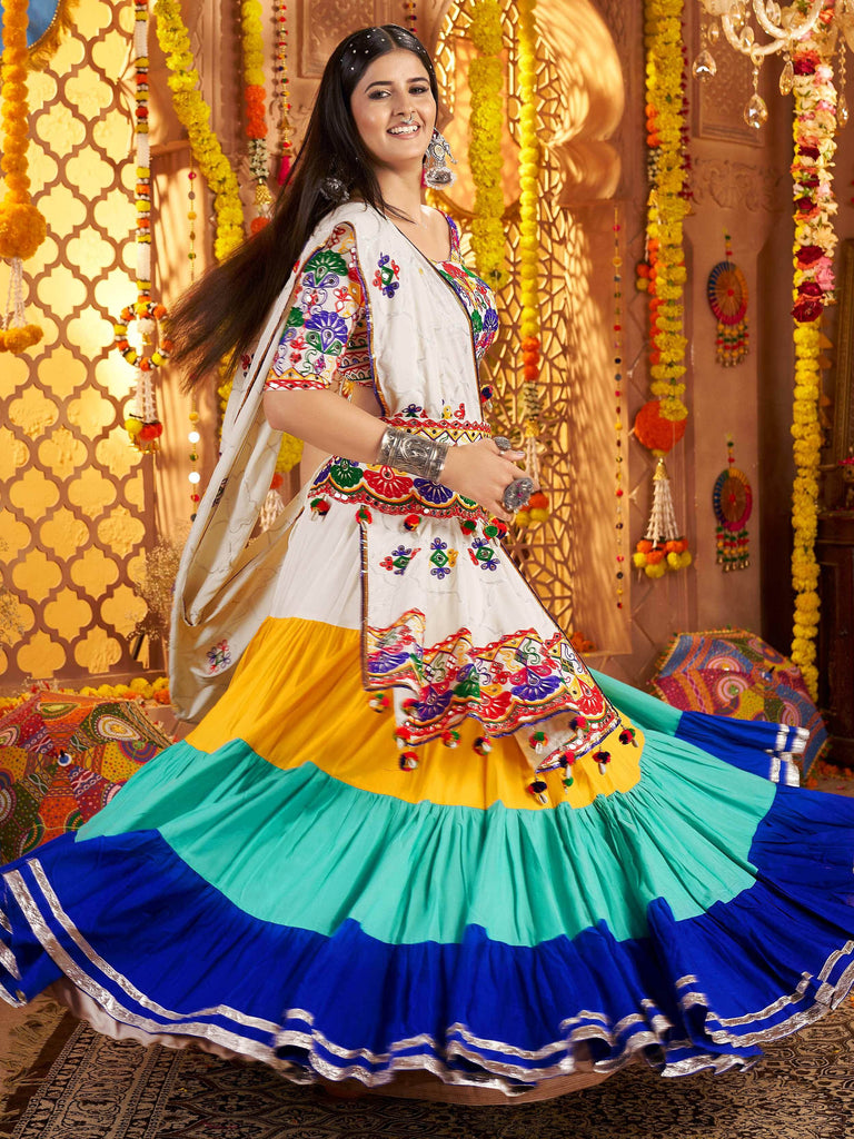 Impressive Multi-Color Viscose Rayon Mirror Work Lehenga Choli