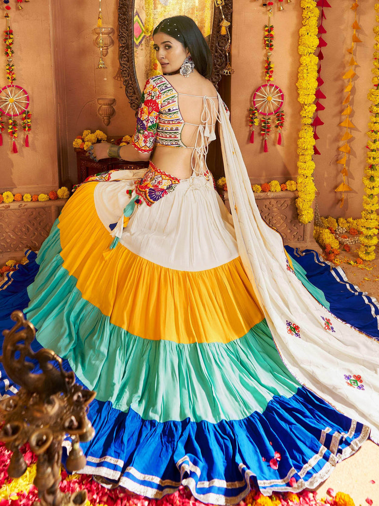 Impressive Multi-Color Viscose Rayon Mirror Work Lehenga Choli