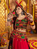 Delicate Red Mirror Work Navratri Wear Lehenga Choli With Dupatta