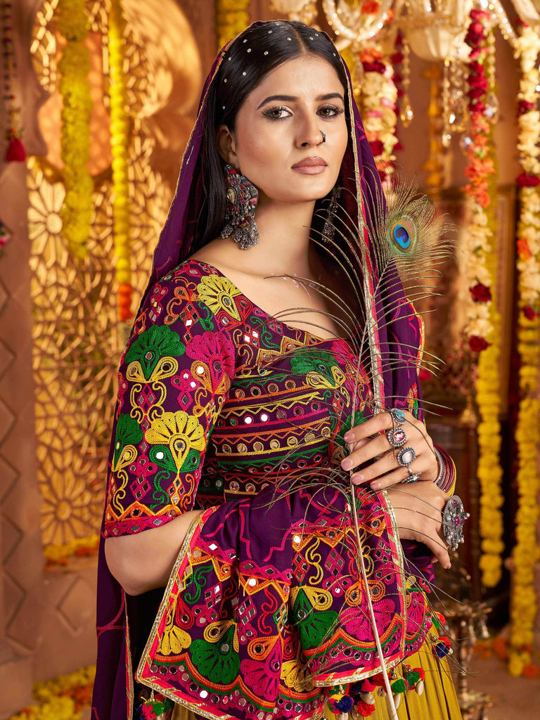 Chic Multi-Color Mirror Work Navratri Special Lehenga Choli