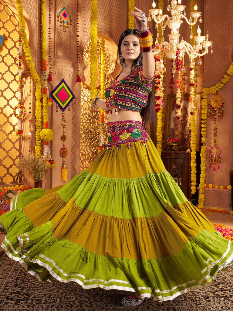 Chic Multi-Color Mirror Work Navratri Special Lehenga Choli