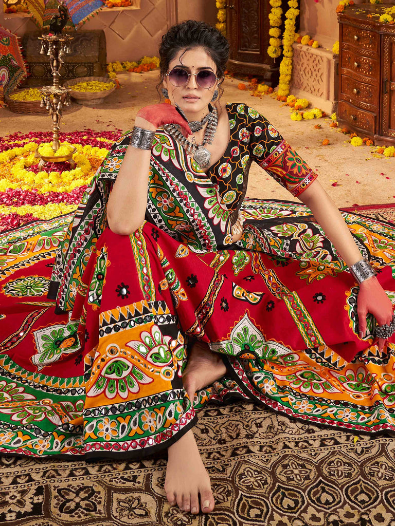 Attractive Maroon Cotton Digital Printed Navratri Wear Lehenga Choli